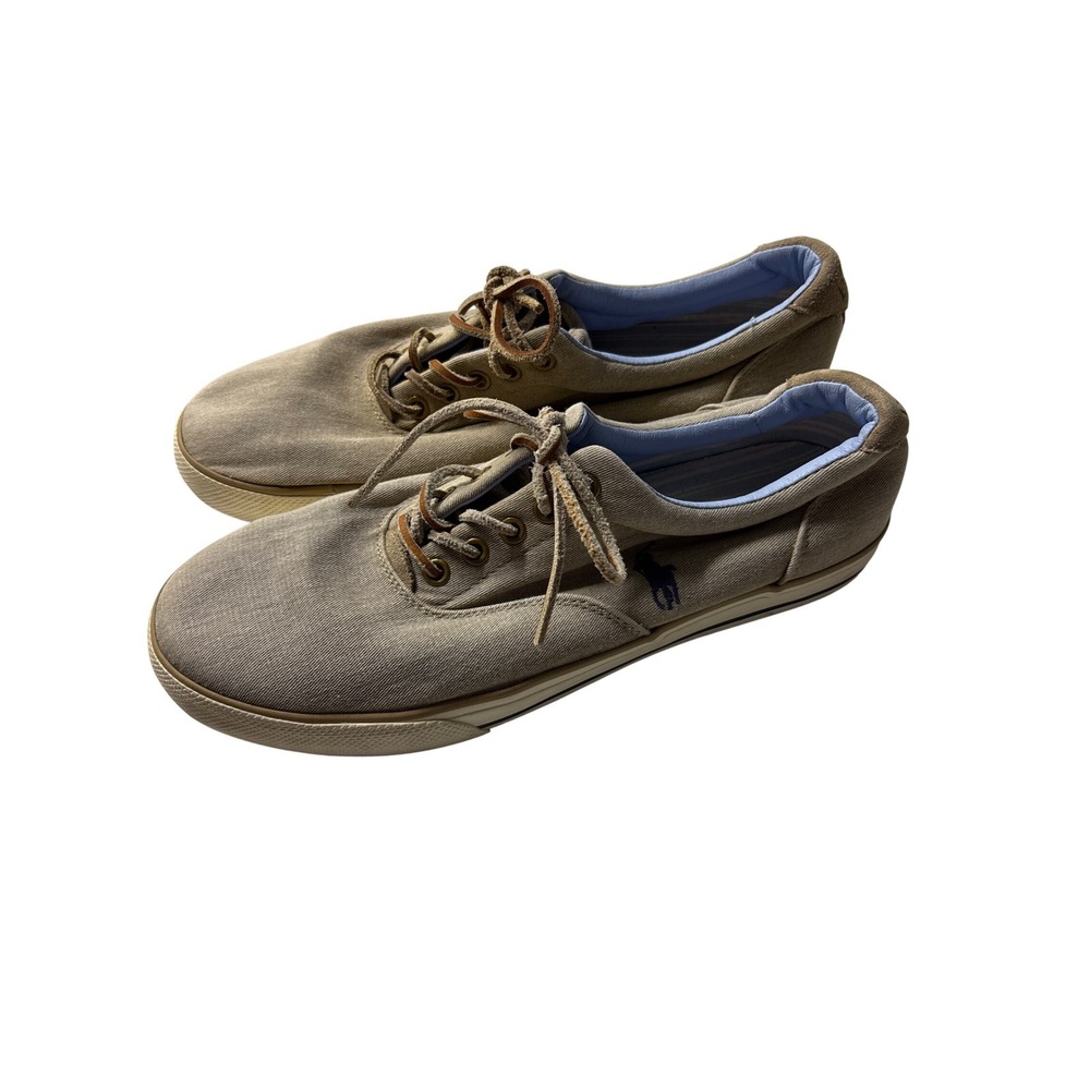 Polo Ralph Lauren Vaughn Mens Khaki Washed Twill Suede Low Top Sneakers Size 10D